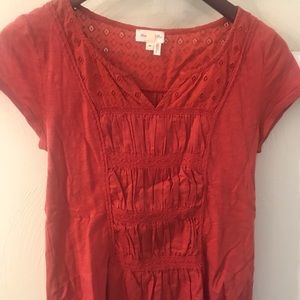 Meadow Rue rust Burt Orange Eyelet Top Shirt XS